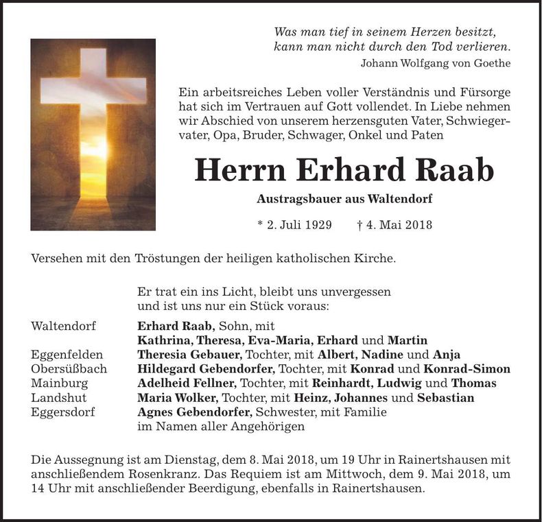 Traueranzeige Erhard Raab