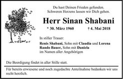 Traueranzeige Sinan Shabani