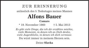 Traueranzeige Alfons Bauer