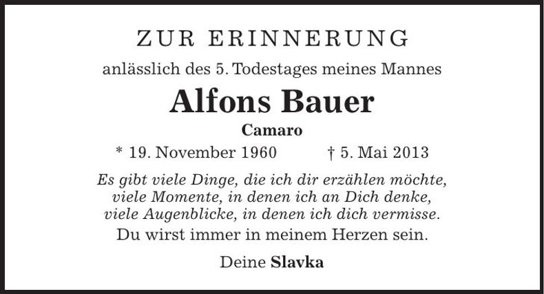 Traueranzeige Alfons Bauer