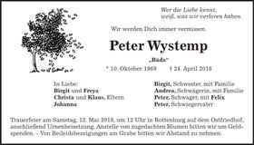 Traueranzeige Peter Wystemp
