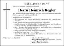 Traueranzeige Heinrich Regler