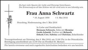 Traueranzeige Anna Schwartz