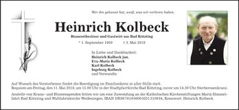 Traueranzeige Heinz Kolbeck