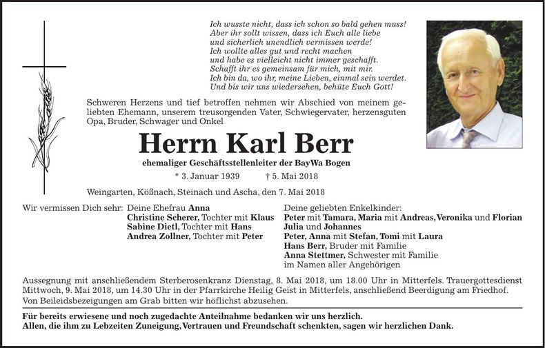 Traueranzeige Karl Berr