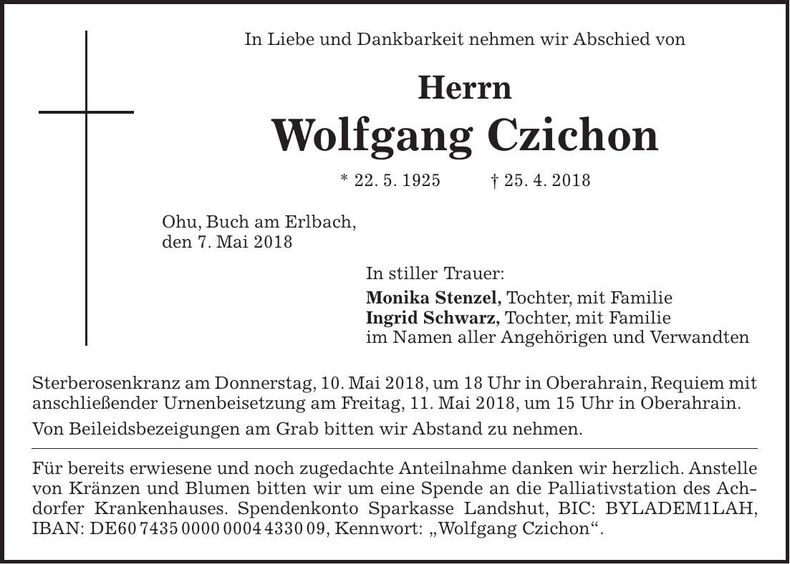 Traueranzeige Wolfgang Czichon