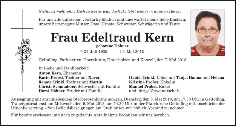 Traueranzeige Edeltraud Kern