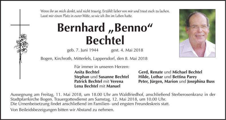 Traueranzeige Bernhard Bechtel