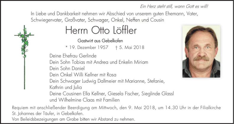 Traueranzeige Otto Löffler