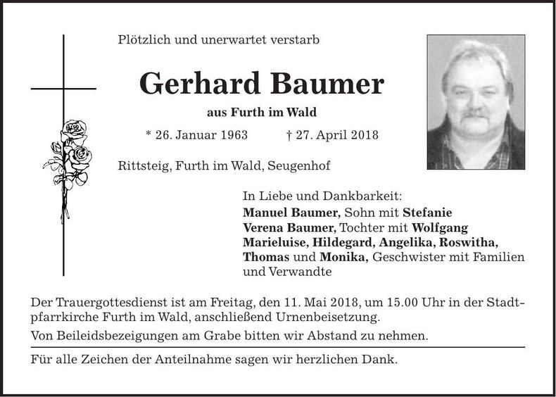 Traueranzeige Gerhard Baumer