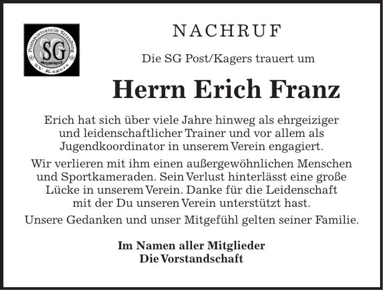 Traueranzeige Erich Franz