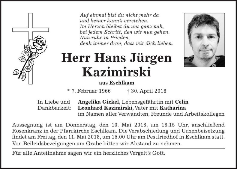 Traueranzeige Hans Jürgen Kazimirski
