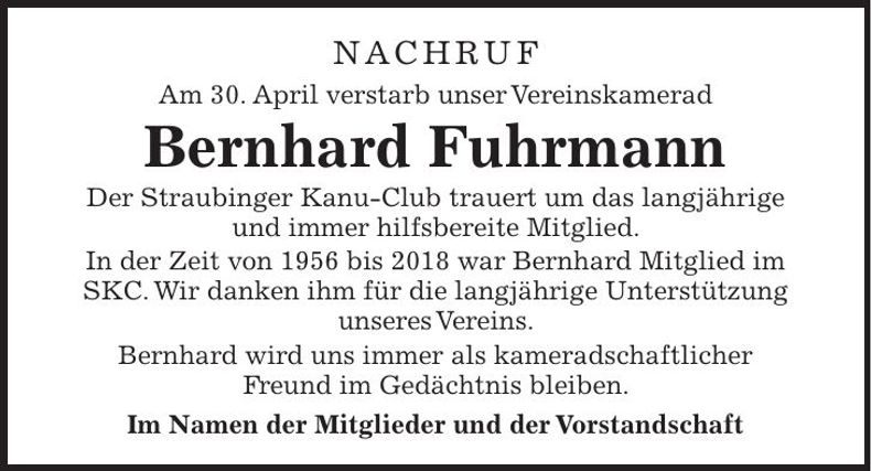 Traueranzeige Bernhard Fuhrmann