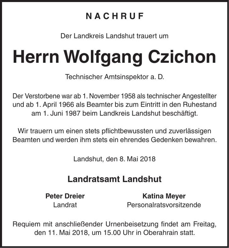 Traueranzeige Wolfgang Czichon