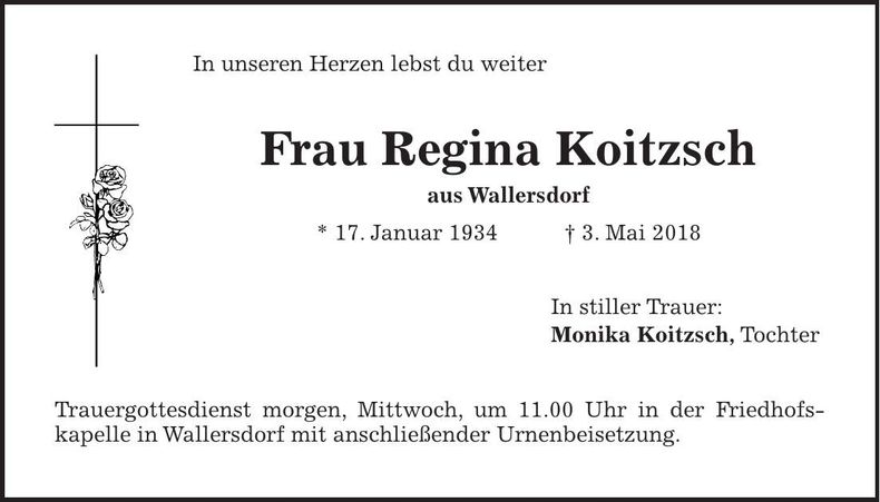 Traueranzeige Regina Koitzsch