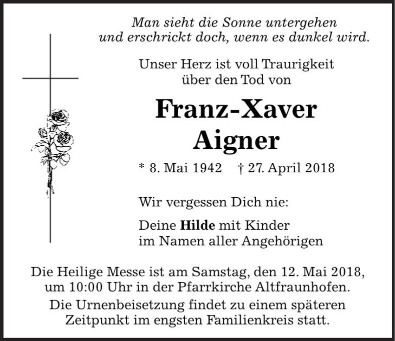 Traueranzeige Franz-Xaver Aigner