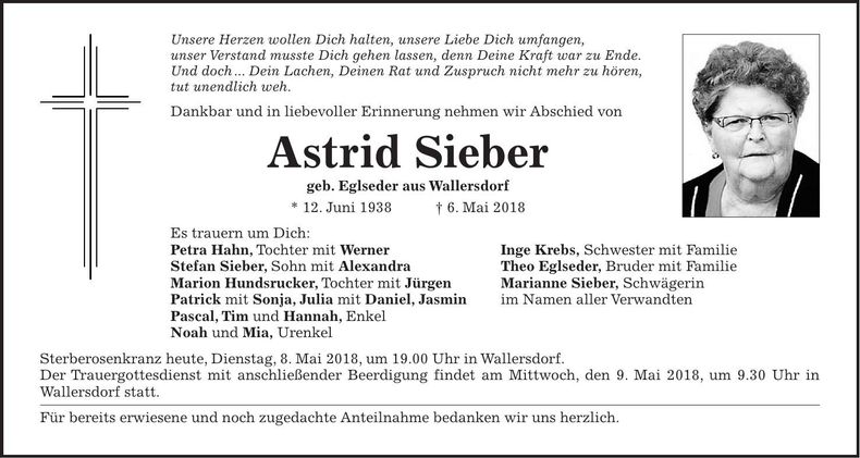 Traueranzeige Astrid Sieber