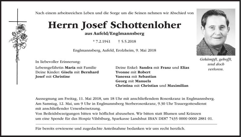 Traueranzeige Josef Schottenloher