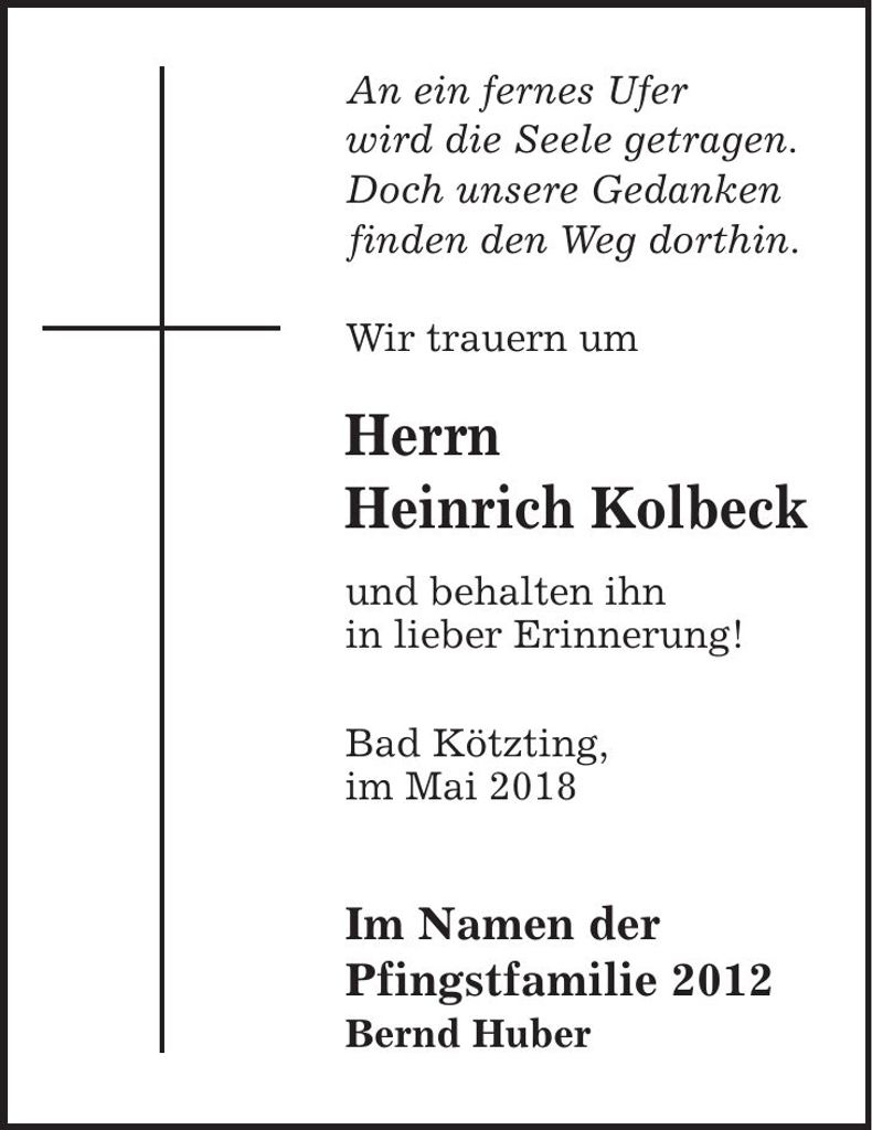 Traueranzeige Heinrich Kolbeck