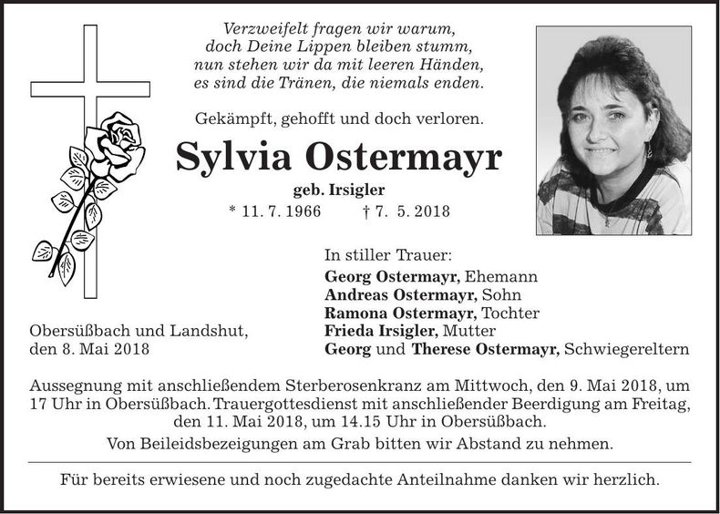 Traueranzeige Sylvia Ostermayr