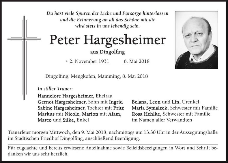 Traueranzeige Peter Hargesheimer