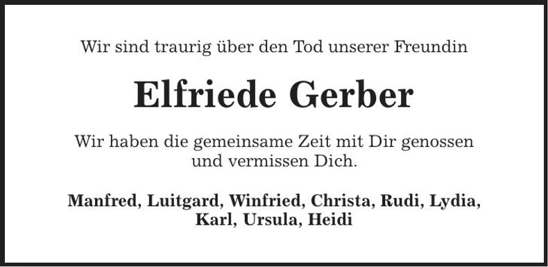 Traueranzeige Elfriede Gerber