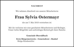 Traueranzeige Sylvia Ostermayr