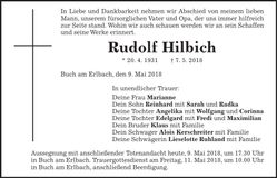 Traueranzeige Rudolf Hilbich