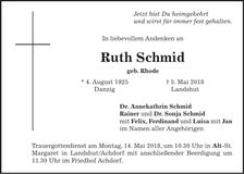 Traueranzeige Ruth Schmid