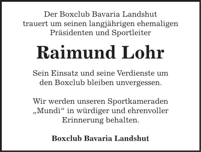 Traueranzeige Raimund Lohr