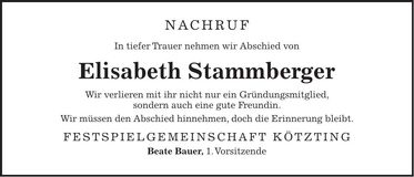 Traueranzeige Elisabeth Stammberger