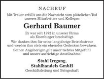 Traueranzeige Gerhard Baumer
