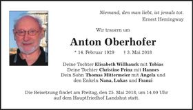 Traueranzeige Anton Oberhofer