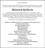 Traueranzeige Heinrich Kolbeck