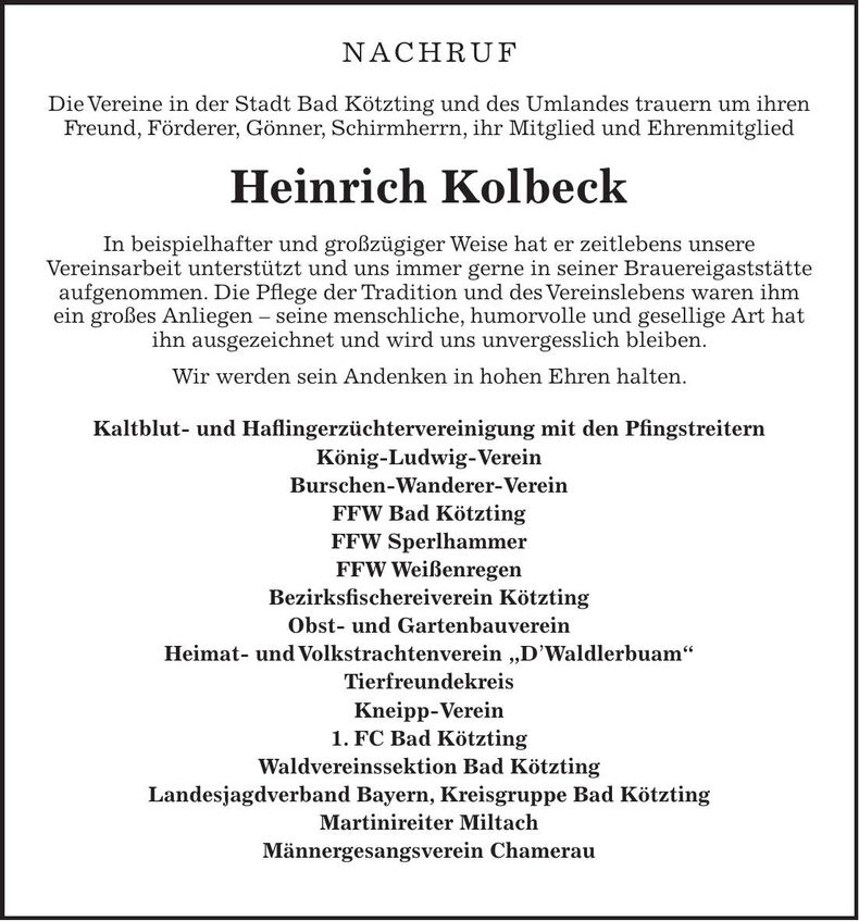Traueranzeige Heinrich Kolbeck