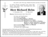 Traueranzeige Richard Helm