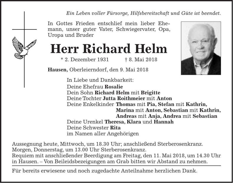 Traueranzeige Richard Helm