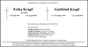 Traueranzeige Erika und Gottfried Krapf