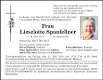 Traueranzeige Lieselotte Spanfellner