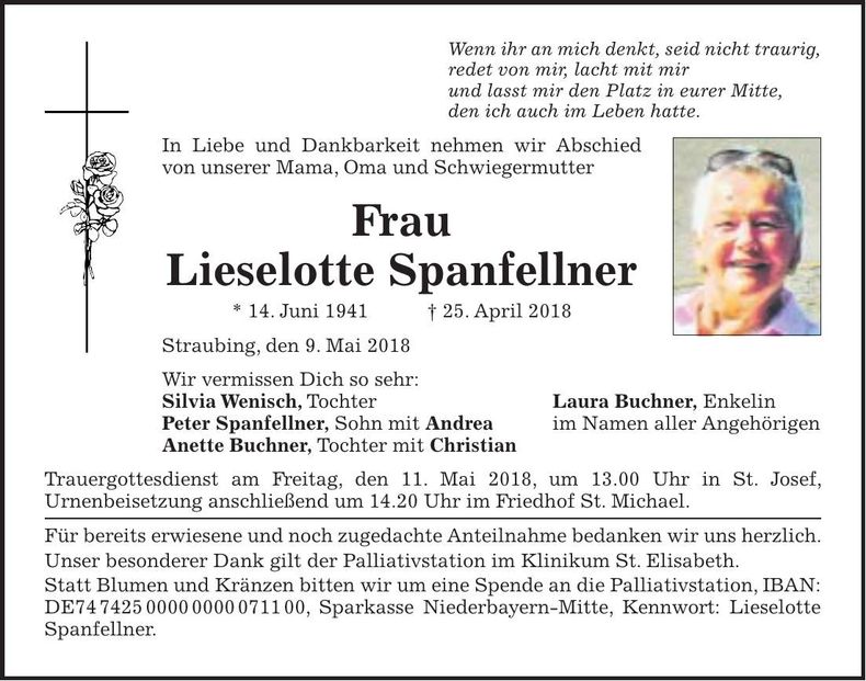 Traueranzeige Lieselotte Spanfellner