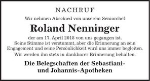 Traueranzeige Roland Nenninger