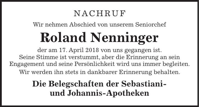 Traueranzeige Roland Nenninger