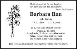 Traueranzeige Barbara Rau