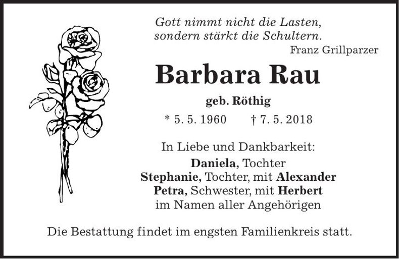 Traueranzeige Barbara Rau
