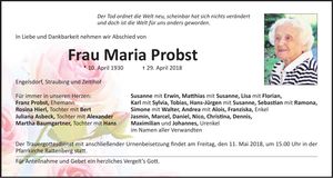 Traueranzeige Maria Probst