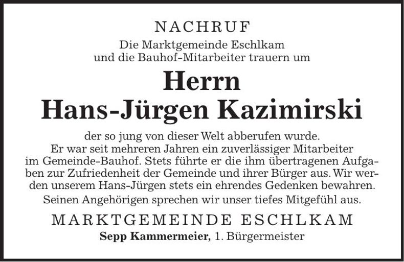 Traueranzeige Hans-Jürgen Kazimirski