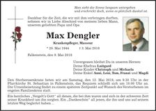 Traueranzeige Max Dengler