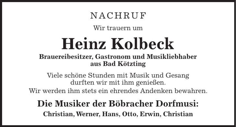Traueranzeige Heinz Kolbeck