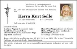 Traueranzeige Kurt Selle