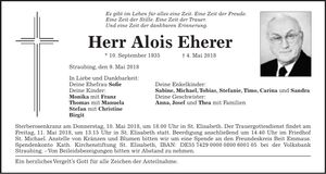 Traueranzeige Alois Eherer